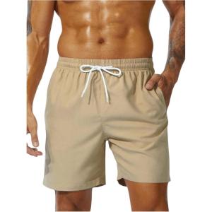 imageSweatyRocks Mens Drawstring Waist Swim Trunks Solid Bathing Suits Shorts with PocketsKhaki