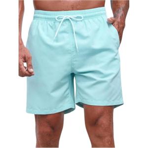 imageSweatyRocks Mens Drawstring Waist Swim Trunks Solid Bathing Suits Shorts with PocketsLight Blue