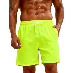 imageSweatyRocks Mens Drawstring Waist Swim Trunks Solid Bathing Suits Shorts with PocketsLime Green