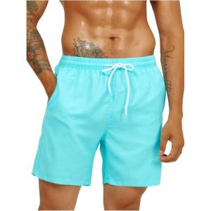 imageSweatyRocks Mens Drawstring Waist Swim Trunks Solid Bathing Suits Shorts with PocketsMint Blue