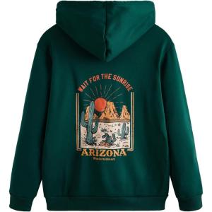 imageSweatyRocks Mens Hoodies Letter Graphic Print Long Sleeve Hooded Pullover Sweatshirts with PocketGreen