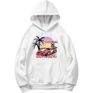 imageSweatyRocks Mens Hoodies Letter Graphic Print Long Sleeve Hooded Pullover Sweatshirts with PocketWhite