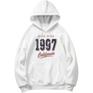 imageSweatyRocks Mens Letter Graphic Hoodies Long Sleeve Vintage Thermal Sweatshirts Pullover Top with PocketWhite