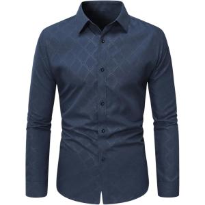 imageSweatyRocks Mens Long Sleeve Button Down Collared Plaid Shirts Casual Work TopsBlue