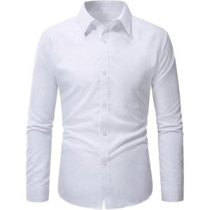 imageSweatyRocks Mens Long Sleeve Button Down Collared Plaid Shirts Casual Work TopsWhite