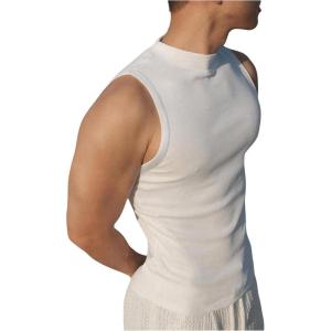 imageSweatyRocks Mens Mock Neck Ribbed Tank Tops Slim Fit Sleeveless Summer Basic TopsWhite