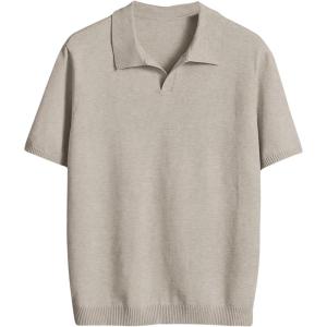 imageSweatyRocks Mens Short Sleeve Collar Sweater Casual Knitted Pullover TopsBeige