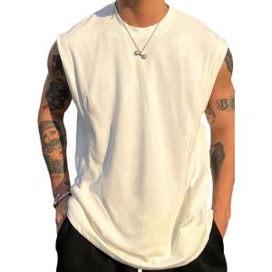 imageSweatyRocks Mens Sleeveless Round Neck Basic Tank Tops Casual Oversized Workout Shirts TopWhite