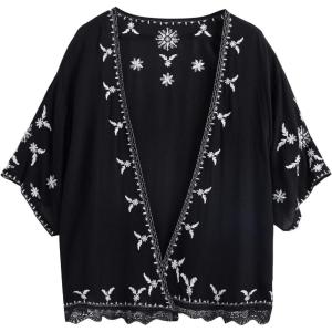 imageSweatyRocks Womens Floral Lace Crochet Kimono Cardigan Beach Wear Cover upSolid Black