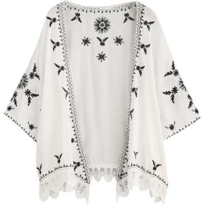 imageSweatyRocks Womens Floral Lace Crochet Kimono Cardigan Beach Wear Cover upWhite7
