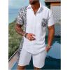 imageSweatyRocks Mens 2 Piece Outfits Color Block Paisley Print Button Down Shirt and Shorts SetWhite
