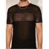 imageSweatyRocks Mens Rhinestone Sheer Mesh Short Sleeve Crew Neck T Shirts Party TopsBlack