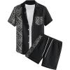 imageSweatyRocks Mens 2 Piece Outfits Color Block Paisley Print Button Down Shirt and Shorts SetBlack