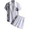 imageSweatyRocks Mens 2 Piece Outfits Color Block Paisley Print Button Down Shirt and Shorts SetWhite