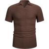 imageSweatyRocks Mens Short Sleeve Collared Neck T Shirt Knitted Golf Shirt Solid Business Shirt TopsCoffee Brown