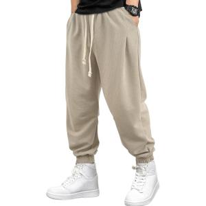 imageSweatyRocks Mens Casual Drawstring Waist Solid Pants Loose Fit Joggers Sweatpants with Slant PocketKhaki