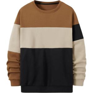 imageSweatyRocks Mens Colorblock Long Sleeve Round Neck Shirt Thermal Pullover SweatshirtBrown
