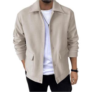 imageSweatyRocks Mens Lightweight Button Down Flat Pockets Jackets Warm OuterwearApricot