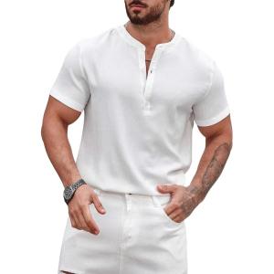 imageSweatyRocks Mens Round Neck Half Button T Shirt Short Sleeve Solid Basic Tee TopsWhite