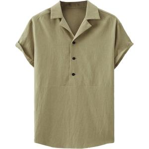 imageSweatyRocks Mens Short Sleeve Half Button Front T Shirts Casual Summer Collared Solid Blouse Tee TopsArmy Green
