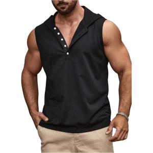 imageSweatyRocks Mens Sleeveless Half Button Hooded Tank Top Casual Summer Solid Vest TopsBlack