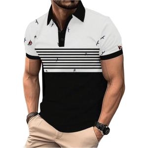 imageSweatyRocks Mens Striped Color Block Golf Shirts Short Sleeve Collar Tennis ShirtsMulticolor
