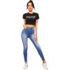imageSweatyRocks Womens Casual Button High Rise Skinny Denim JeansPlain Blue