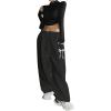 imageSweatyRocks Womens Drawstring Waist Wide Leg Sweatpants Baggy Jogger Pants with PocketBlack