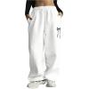 imageSweatyRocks Womens Drawstring Waist Wide Leg Sweatpants Baggy Jogger Pants with PocketWhite