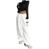 imageSweatyRocks Womens Drawstring Waist Wide Leg Sweatpants Baggy Jogger Pants with PocketWhite