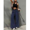 imageSweatyRocks Womens High Waist Work Pants Dressy Casual Wide Leg Flowy TrousersDark Blue