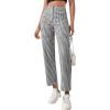 imageSweatyRocks Womens High Waisted Plaid Straight Leg Cropped Pants Gingham Trousers with PocketsBlack White