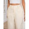 imageSweatyRocks Womens High Waisted Plaid Straight Leg Cropped Pants Gingham Trousers with PocketsPale Khaki