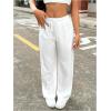imageSweatyRocks Womens Textured High Waisted Drawstring Pant Loose Linen Wide Leg Pants TrousersWhite