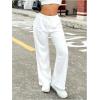 imageSweatyRocks Womens Textured High Waisted Drawstring Pant Loose Linen Wide Leg Pants TrousersWhite