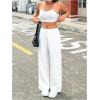 imageSweatyRocks Womens Textured High Waisted Drawstring Pant Loose Linen Wide Leg Pants TrousersWhite