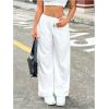 imageSweatyRocks Womens Textured High Waisted Drawstring Pant Loose Linen Wide Leg Pants TrousersWhite