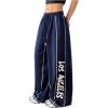 imageSweatyRocks Womens Wide Leg Sweatpants Letter Print Drawstring Waist Track Pants with Slant PocketsDark Blue