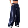 imageSweatyRocks Womens Wide Leg Sweatpants Letter Print Drawstring Waist Track Pants with Slant PocketsDark Blue