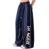imageSweatyRocks Womens Wide Leg Sweatpants Letter Print Drawstring Waist Track Pants with Slant PocketsDark Blue