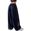 imageSweatyRocks Womens Wide Leg Sweatpants Letter Print Drawstring Waist Track Pants with Slant PocketsDark Blue
