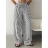 imageSweatyRocks Womens Y2K Striped Pants Wide Leg Drawstring High Waist Long Trousers with PocketBlack