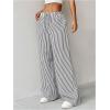 imageSweatyRocks Womens Y2K Striped Pants Wide Leg Drawstring High Waist Long Trousers with PocketBlack