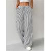 imageSweatyRocks Womens Y2K Striped Pants Wide Leg Drawstring High Waist Long Trousers with PocketBlack
