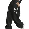 imageSweatyRocks Womens Drawstring Waist Wide Leg Sweatpants Baggy Jogger Pants with PocketBlack
