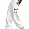 imageSweatyRocks Womens Drawstring Waist Wide Leg Sweatpants Baggy Jogger Pants with PocketWhite