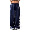 imageSweatyRocks Womens Wide Leg Sweatpants Letter Print Drawstring Waist Track Pants with Slant PocketsDark Blue