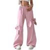 imageSweatyRocks Womens Y2K Bow Wide Leg Pants Drawstring Waist Tie Side Street Long TrousersPink