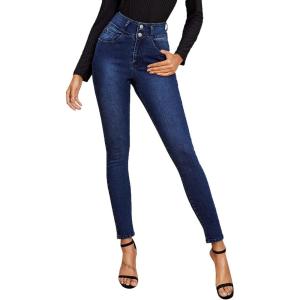 imageSweatyRocks Womens Casual Button High Rise Skinny Denim Jeans1navy