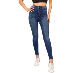 imageSweatyRocks Womens Casual Button High Rise Skinny Denim JeansDark Blue
